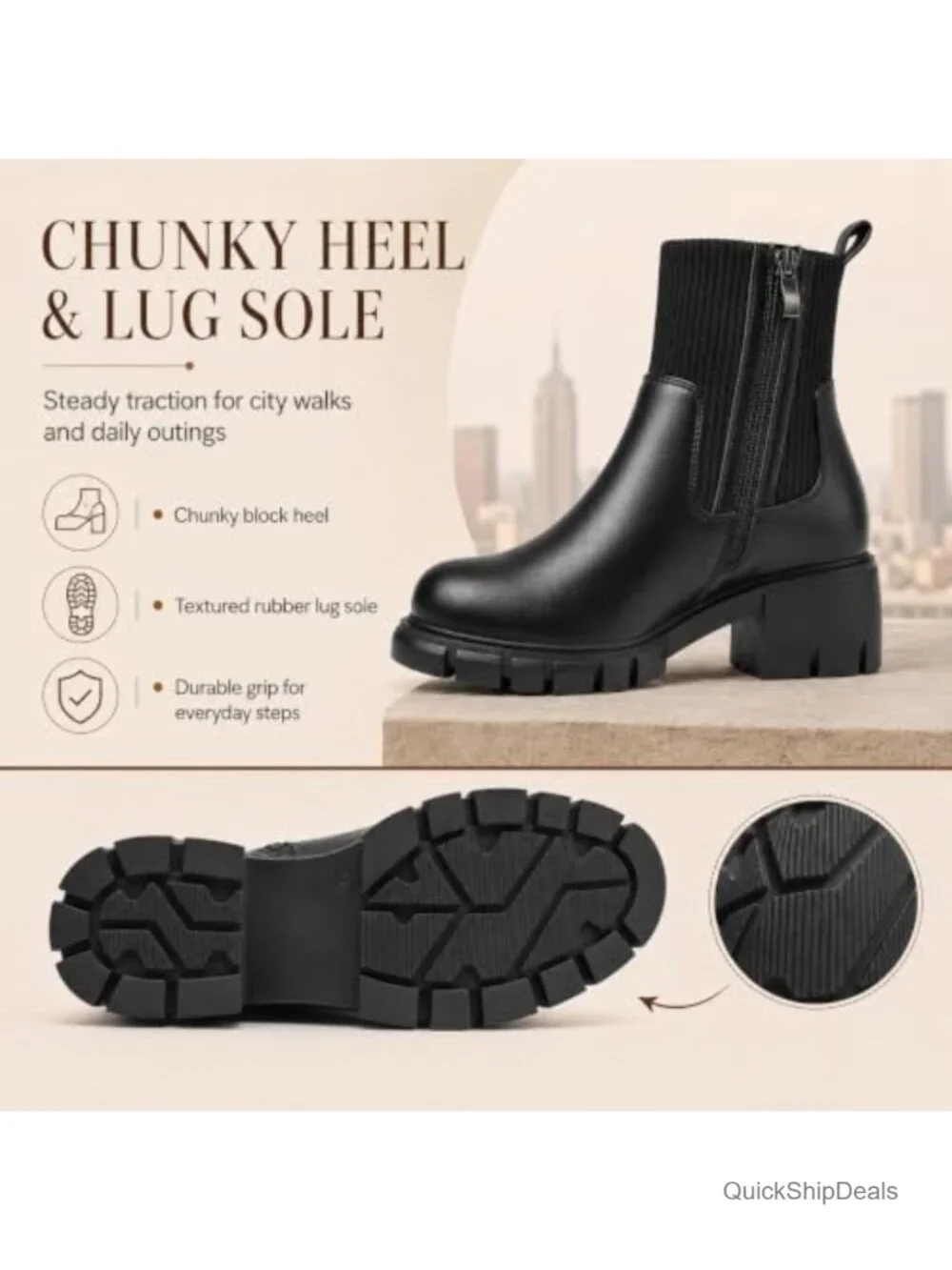 Women's Chelsea Boots Chunky Lug Sole Ankle Boots